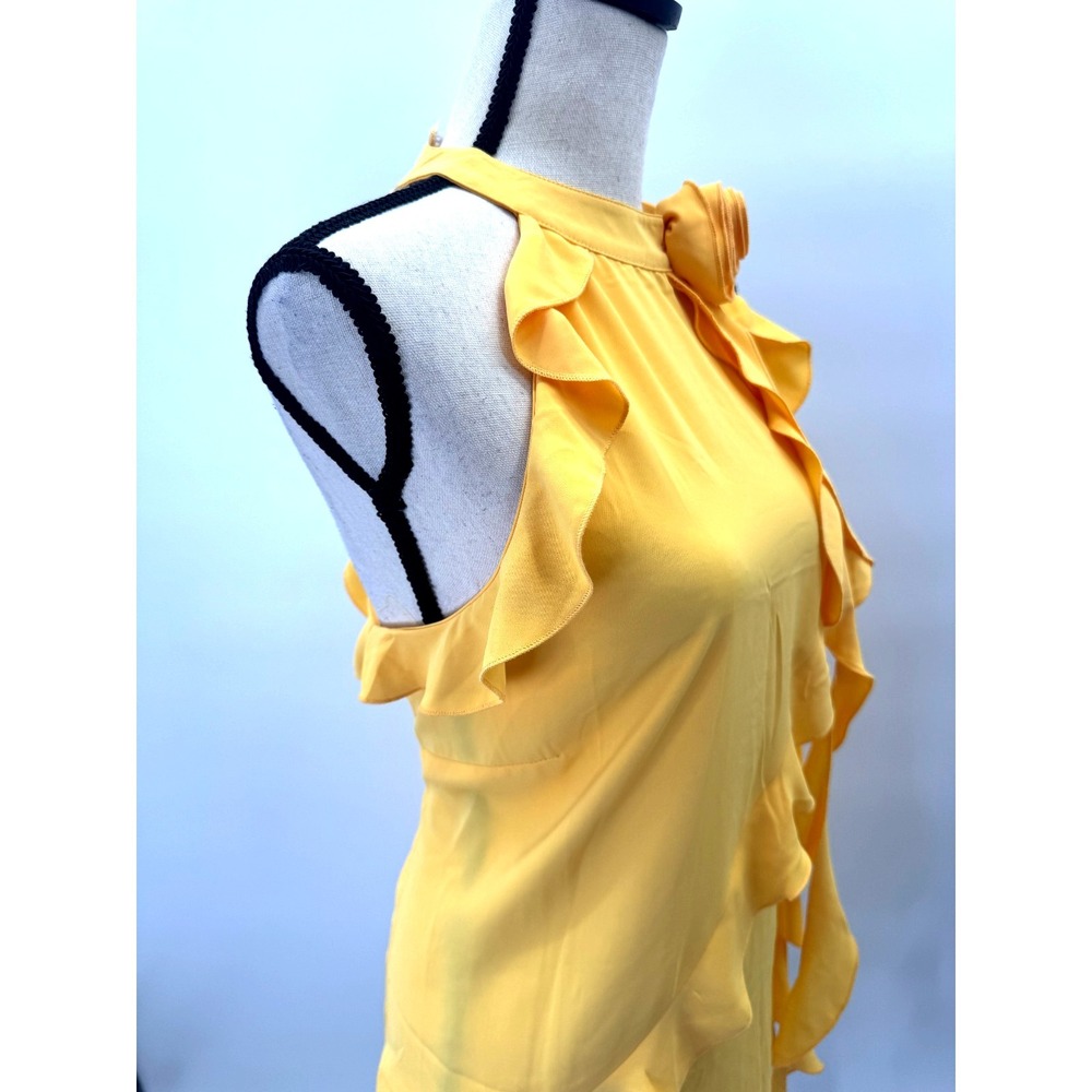 Cato Yellow Ruffled Frills Sleeveless Rosette Top XL Resortwear Tropical Boho - Picture 6 of 16